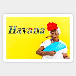 Cuban Woman With Cigar And Havana Text Sticker